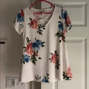 Beautiful Floral Top w/ Criss-Cross Neck Detailing